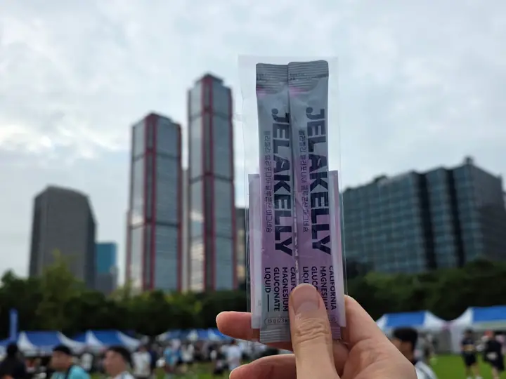 제3회 한강 서울 하프 마라톤 현장에서 든 젤라켈리 스틱